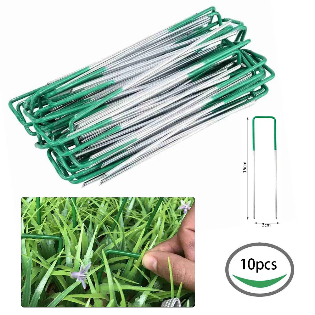 10pcs U-Shaped Garden Pin Garden Stakes Staple Landscape Staple Heavy Duty Yard Lawn Tent Stakes Securing Pegs Parts