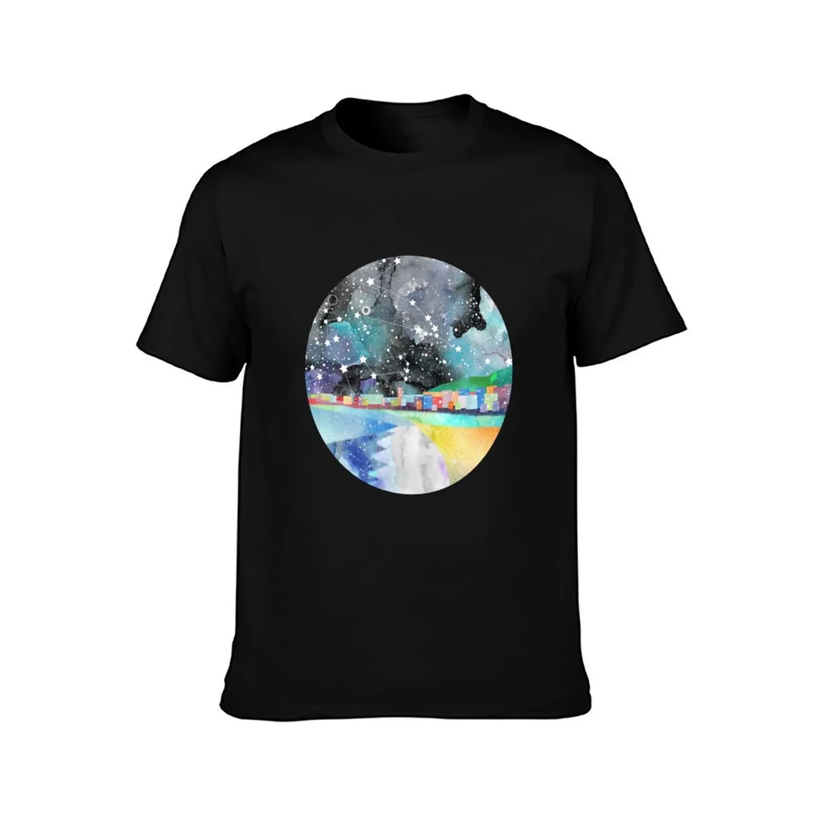 Taurus Constellation Coastal Print T-Shirt, Summer Casual Cotton Tee, Oversized Streetwear Tops, Vintage Graphic Print