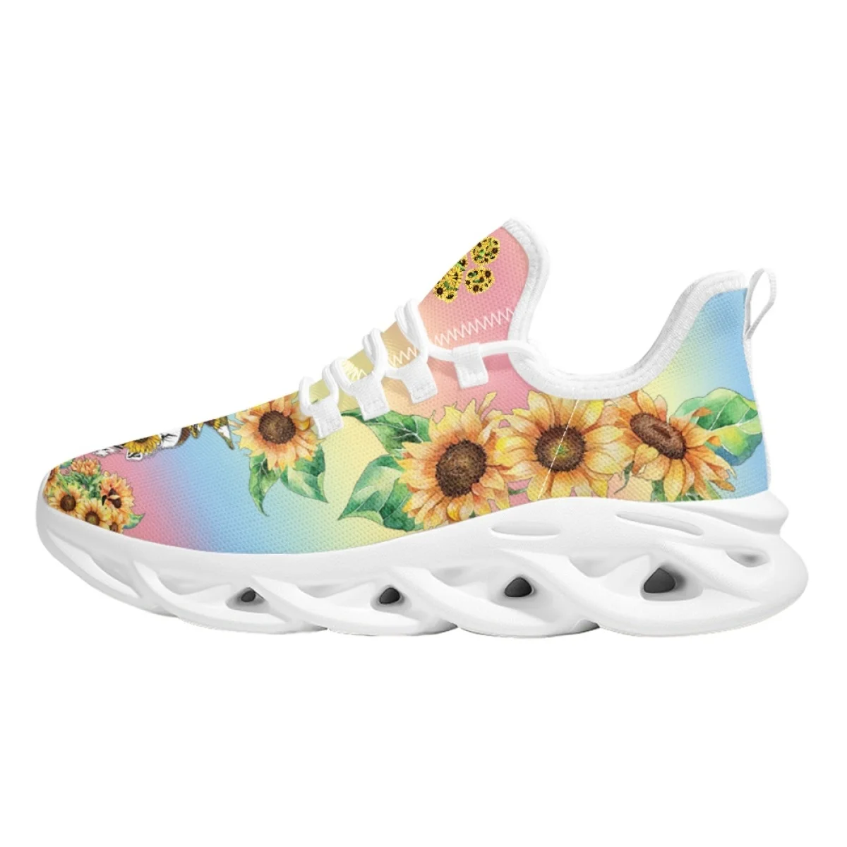 INSTANTARTS Stylist Design Sunflower Skull Print Ladies Shockproof Running Sneakers Outdoor Hiking Mesh Shoes Non-Slip Tennis