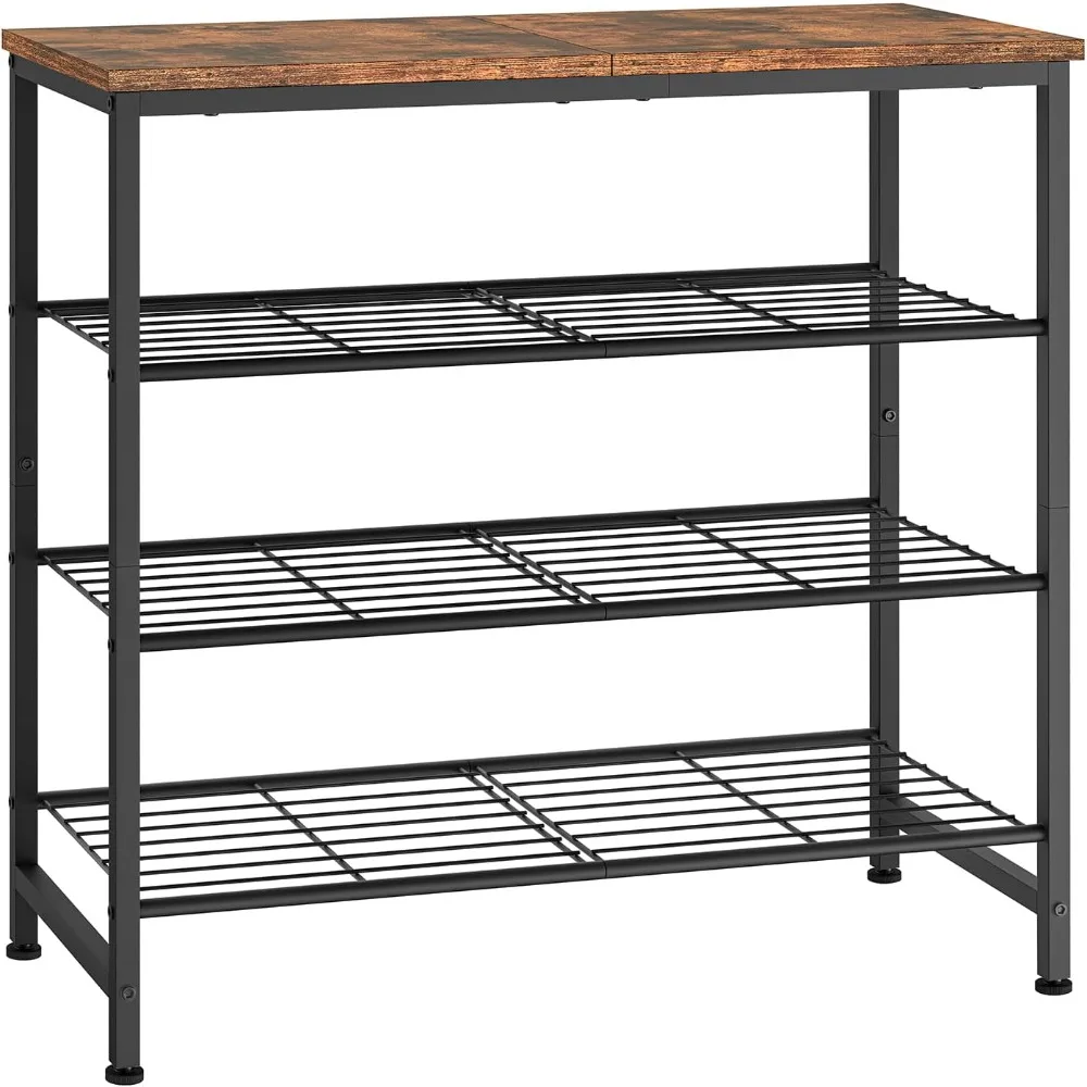 

4-Tier Industrial Shoe Rack for 9-12 Pairs, Metal Shoe Shelf with Wooden Top for Entryway, Hallway & Closet, Rustic Brown