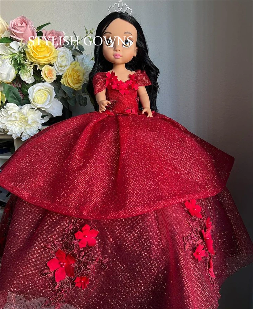 

Red Off The Shoulder Special Link For Personalized Quinceanera Handmade Doll Dress For Barbie Beaded 3D Flowers Pleat Customized