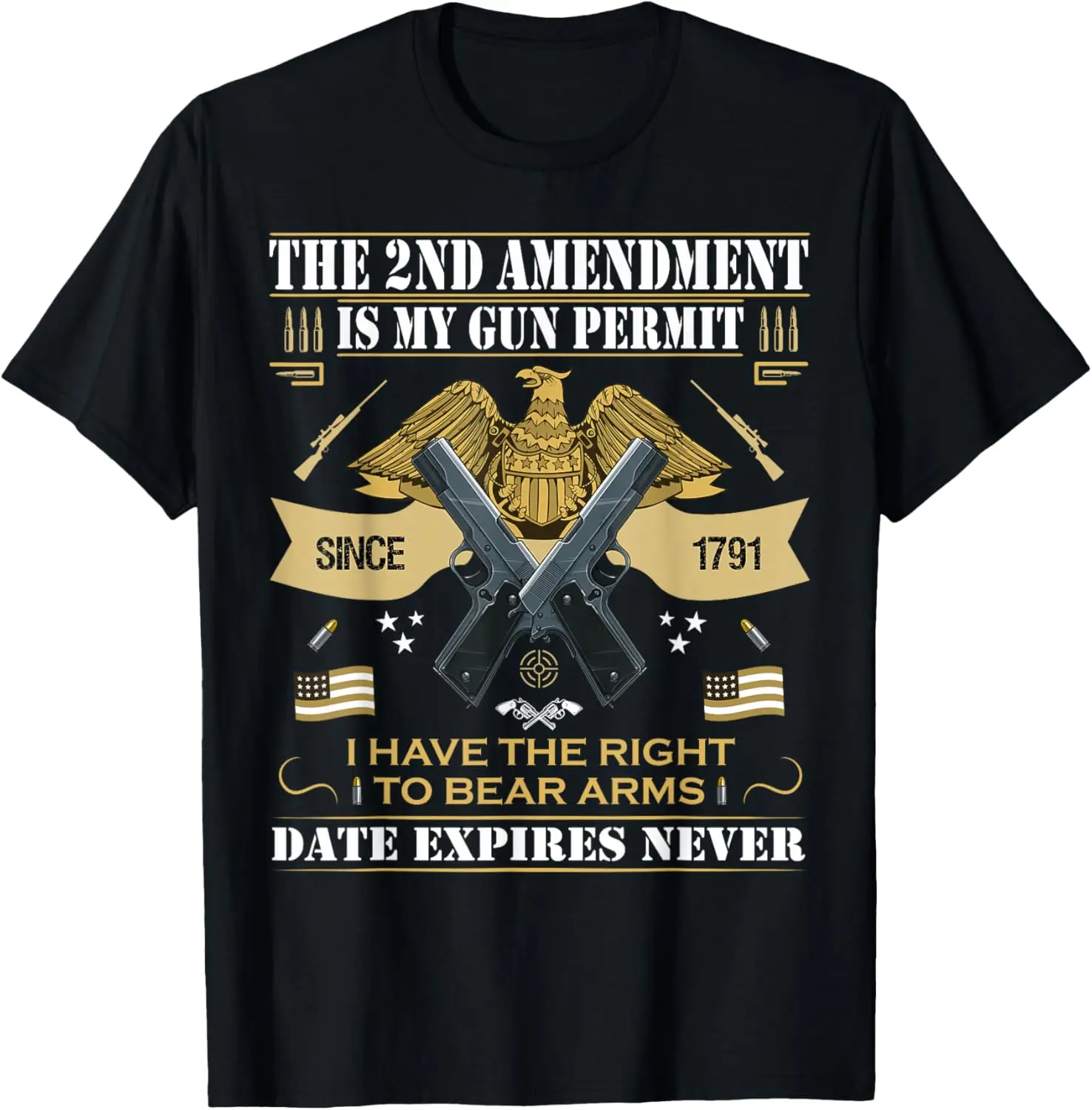 Pro Gun Second Amendment Is My Gun Permit USA American Flag T-Shirt 100% Cotton O-Neck Short Sleeve Summer Casual Mens T-shirt