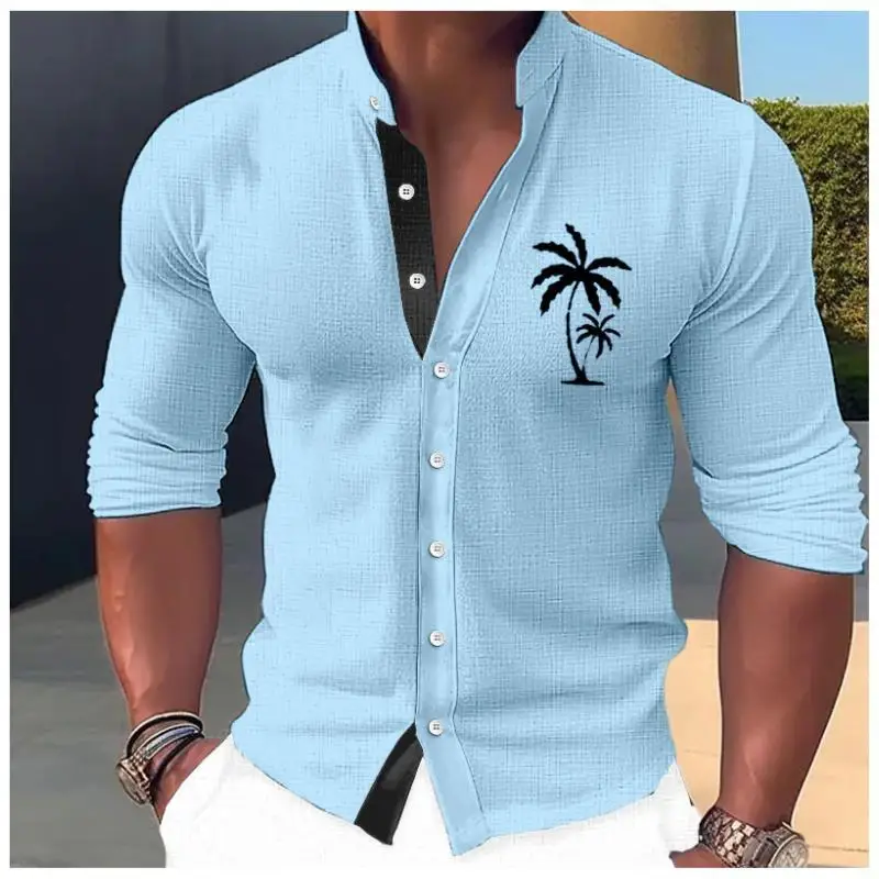 2023 Autumn new Hawaiian men\'s and women\'s shirts, 3D printed coconut trees breathable four-sided elastic Long-sleeved shirt 3xl