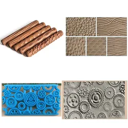 New Pottery Tools Wood Hand Rollers for Stamp Pattern Roller Pattern Ceramic Clay Sculpting Tools  Polymer Molds
