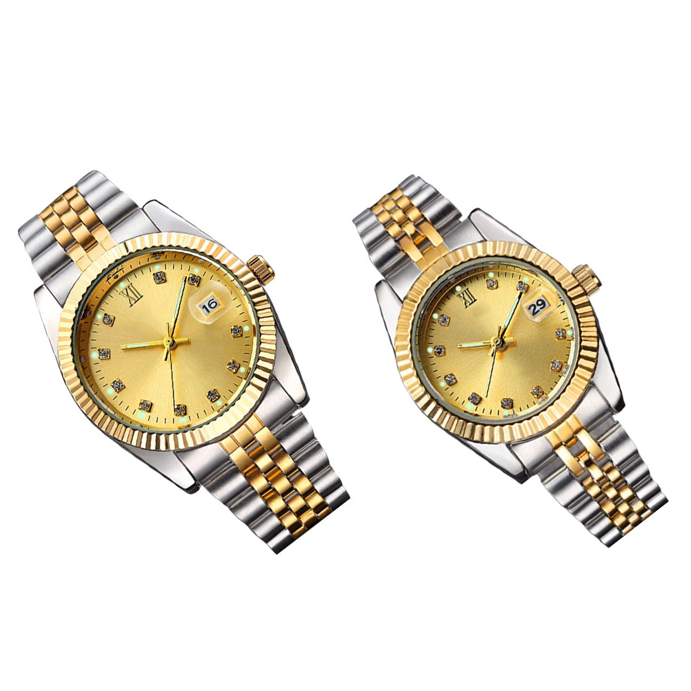 

2 Pcs Couple Watches Stainless Steel Strap Quartz Watch for Lovers Fashion Unisex Casual Formal Event Gift