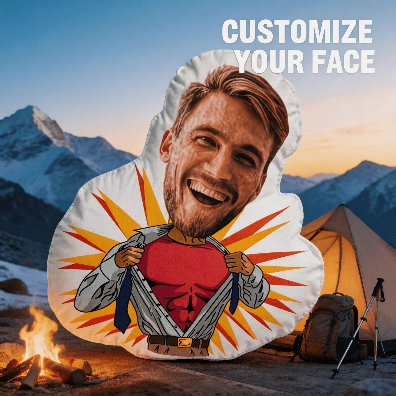 Custom Photo Face Shaped Pillow, Funny Superhero Style Personalized Decorative Cushion, Unique Home Decor Accent for Sofa & Bedr