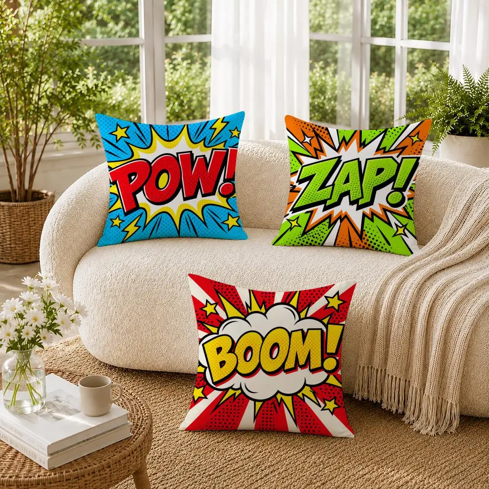 Pop Art Comic Wow Cushion Cover Soft Short Plush Pillow Cases Hidden Zipper Cutecore Sofa Bedroom Home Decor Gift