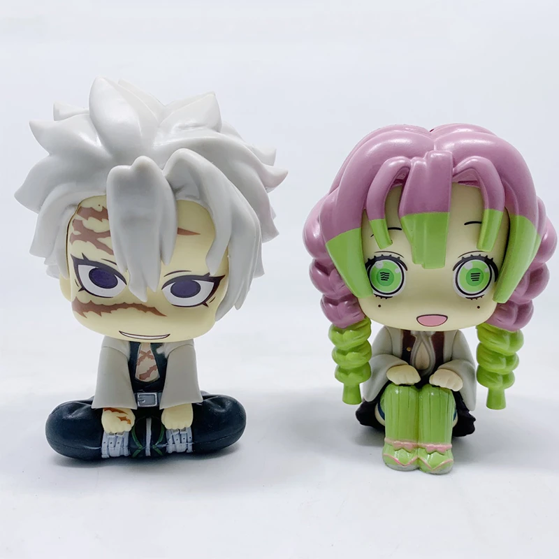 10cm Demon Slayer Figure Cute Shinazugawa Sanemi Kanroji Mitsuri Action Figure Q Version Doll Sitting Model PVC Colletible Toy