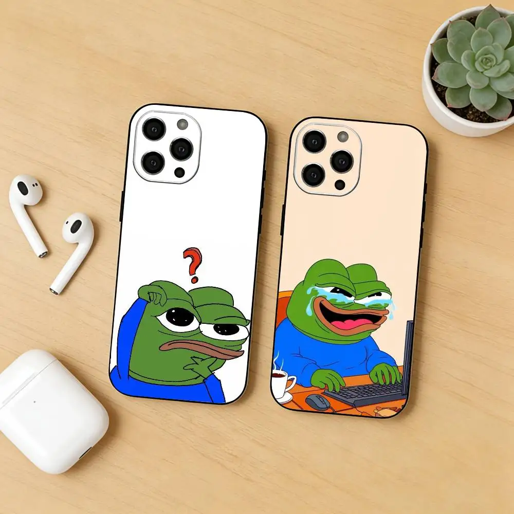 

P-Pepe The Funny Frog Phone Case For iPhone17,16,15,14,13,12 Plus,Max Soft Silicone Black Cover