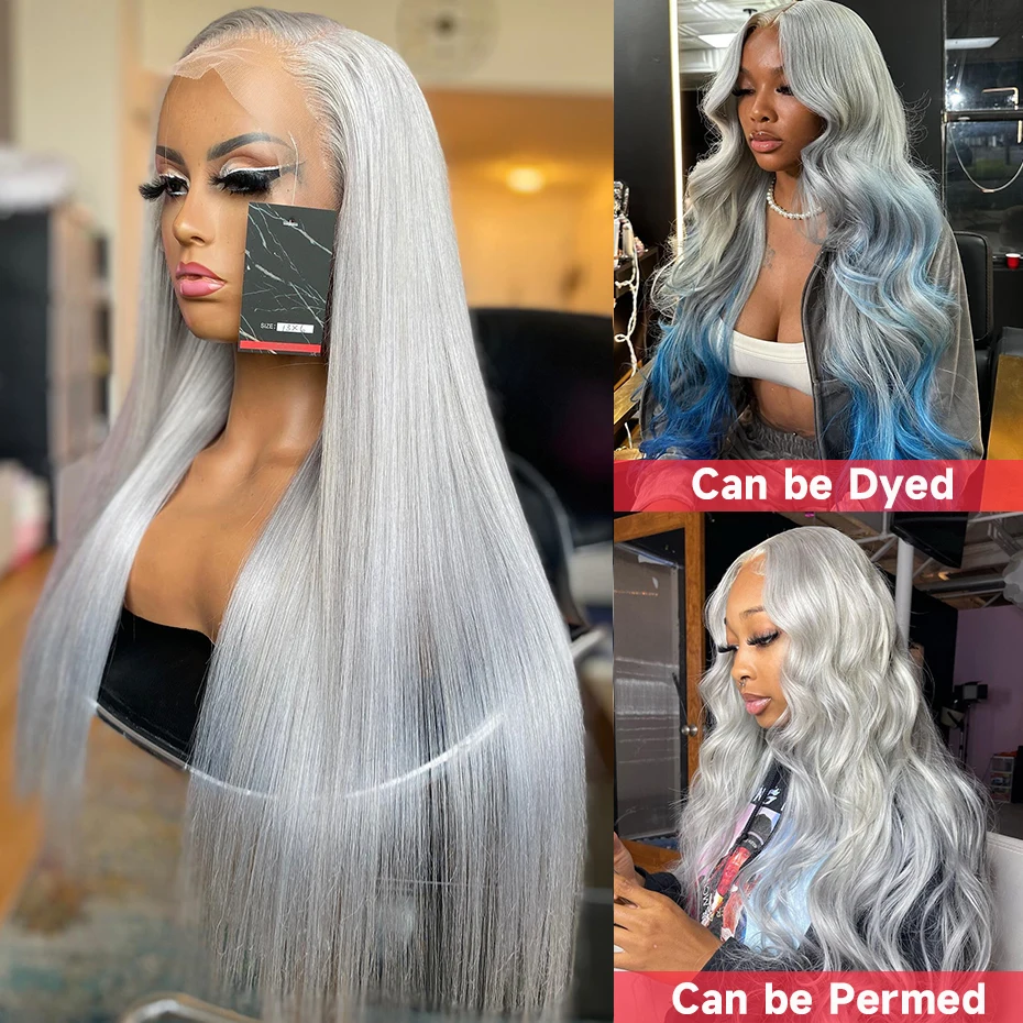 Silver Grey Lace Front Human Hair Wigs For Women 13x6 Hd Transparent Lace Frontal Wig Pre Plucked Bone Straight Gray Color Hair image 5