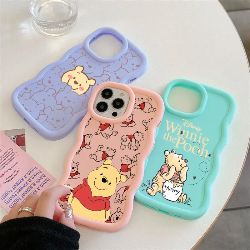 

Cartoon Winnie The Pooh Bear Phone Case For iPhone 17E 11 12 13 14 15 16 17 Pro Max 16e Air 13 Plus Wave Side Candy Color Cover