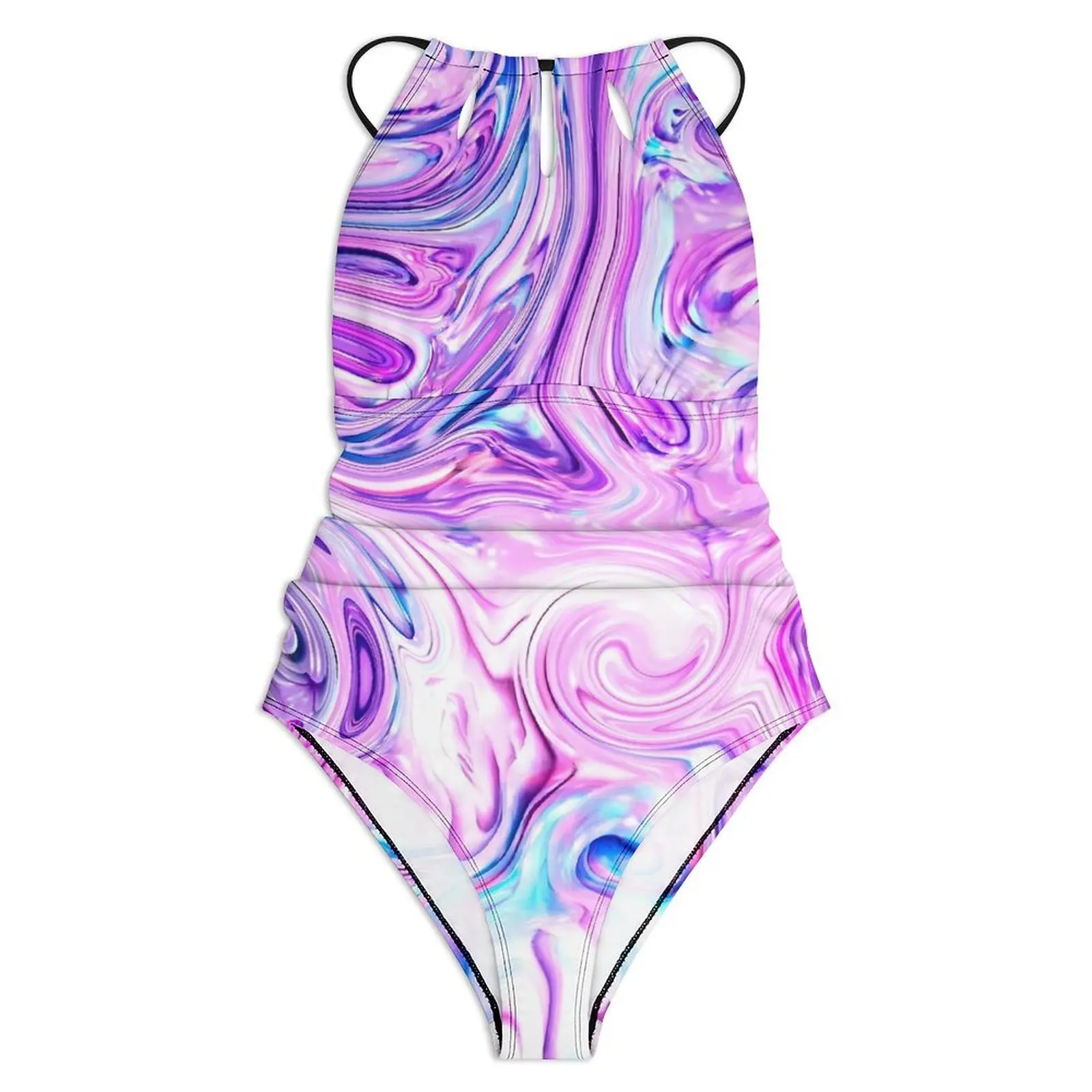 Water Marble Swimsuit Purple Blue Swimwear One-Piece Surfing Graphic Bodysuit Bathing Suit Women Push Up Sexy Beach Outfits