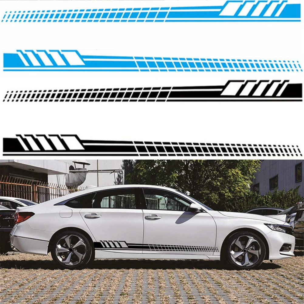 

2 шт. автомобильные декоративные наклейки в полоску из ПВХ, авто, боковая юбка, украшение для двери, виниловая наклейка «сделай сам», аксессуары для стайлинга для спорта, Raci