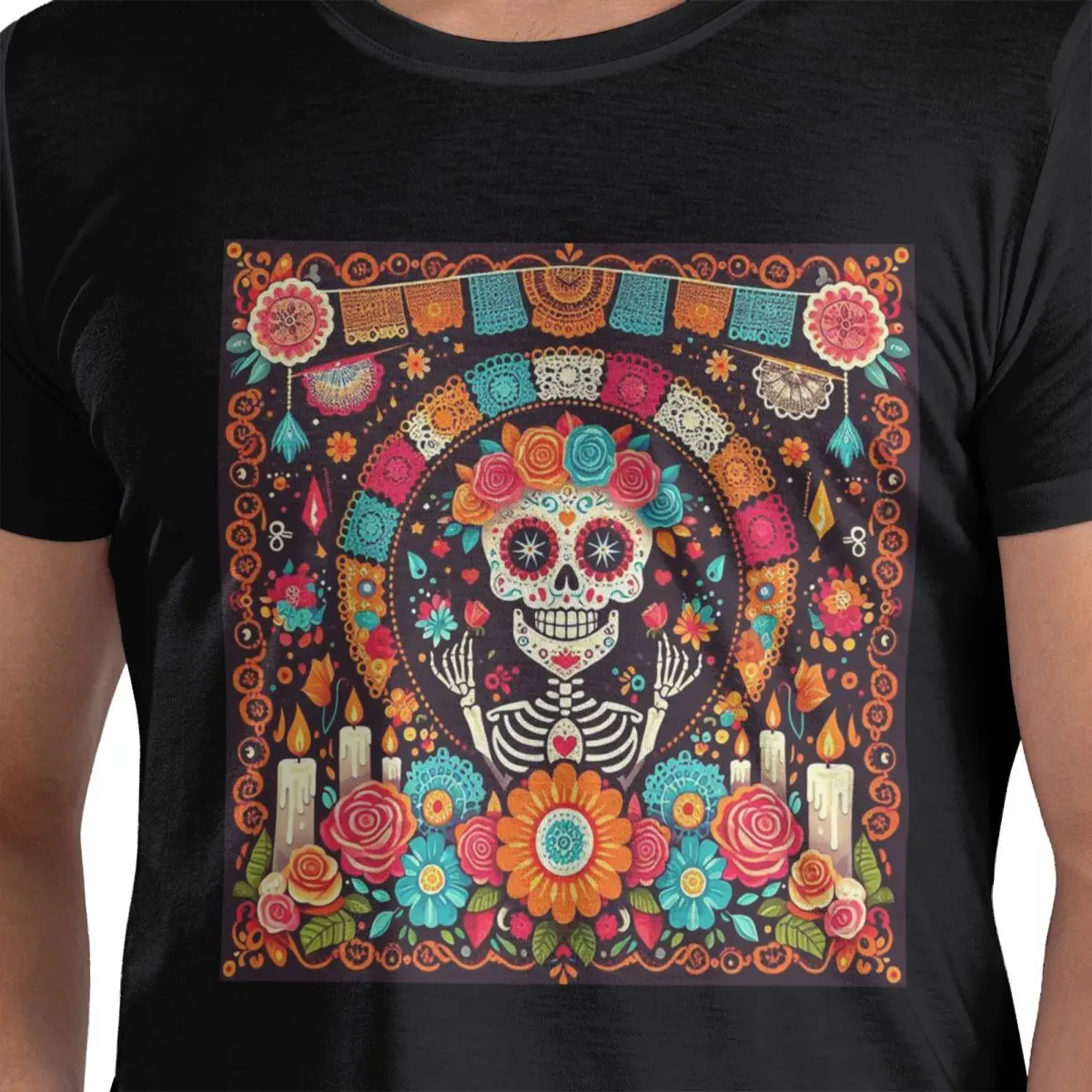 

Mexican Skull Calavera Illustration 100% Cotton T-Shirt Men's Fashion T Shirts Men Round Neck Short Sleeve S-6XL