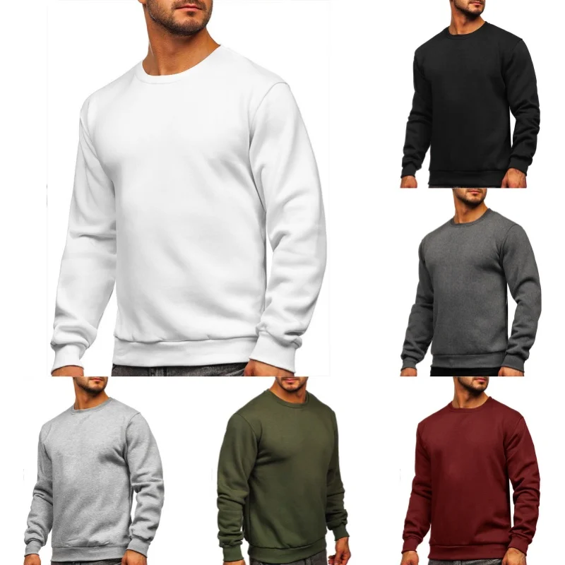 Men's O-Neck Long Sleeve Fleece-Lined T-Shirt Thermal Underwear Fleece Velvet Brushed Base T Shirt For Autumn And Winter