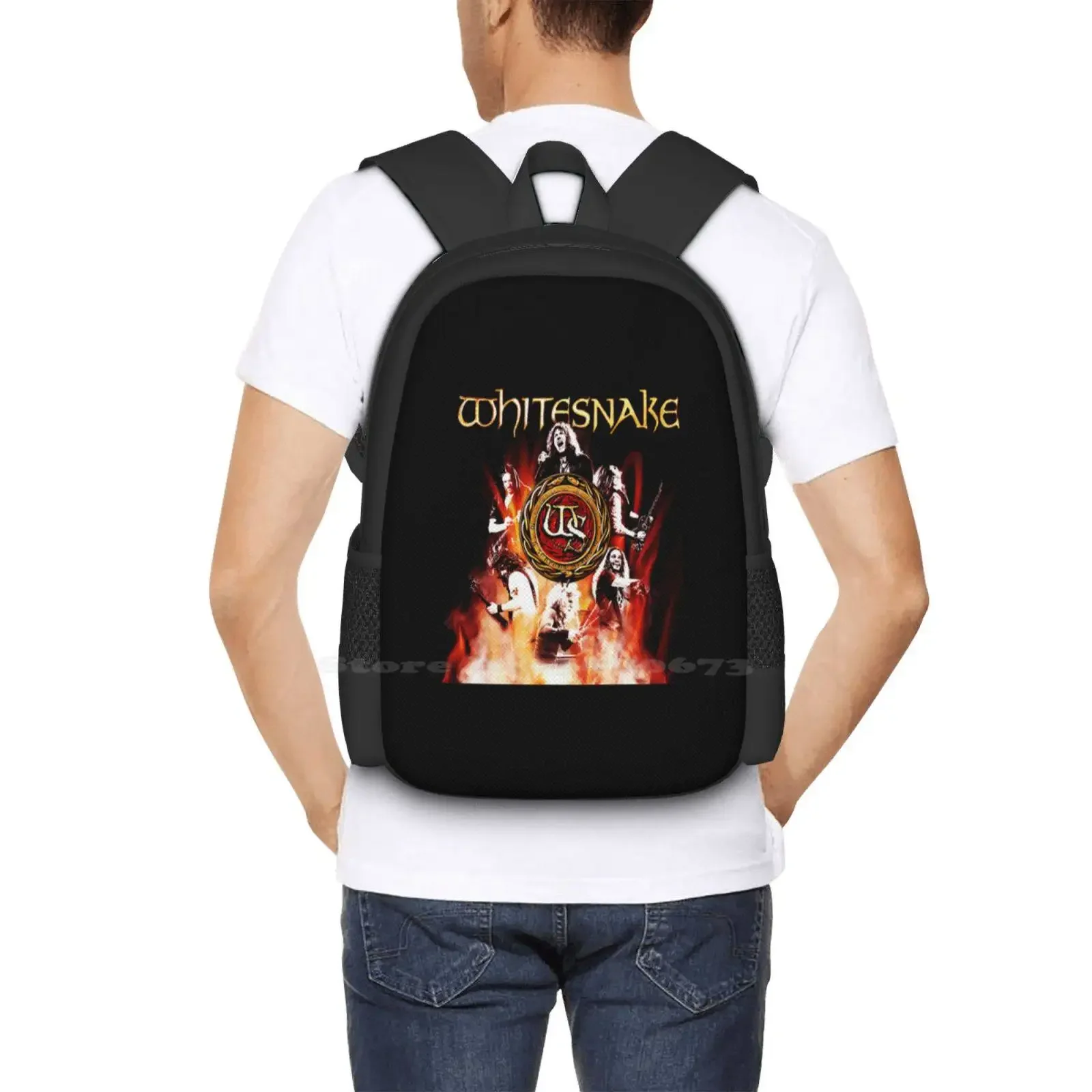 الرجعية Whitesnake الفرقة روك 90 الفن الموسيقى الكمال هدية مروحة رائجة البيع المدرسية على ظهره حقائب الموضة Whitesnake شعار Whitesnake