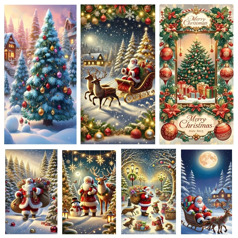 

Diamond Painting Santa Claus Reindeer Snowman 5D Diamond Mosaic Full Square Round Drill Embroidery Home Decor Christmas Gift