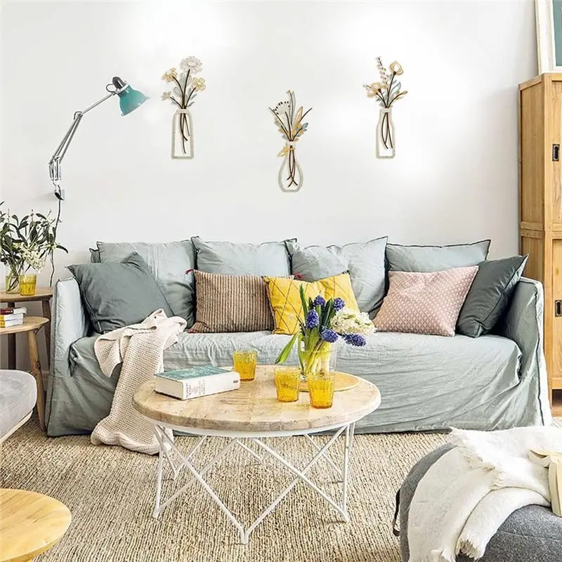 B08B-Colorful Handicrafts,Flower Wall Decorations 1 Set/3 Pcs For Living Room, Dining Room, Bedroom Minimalist Style