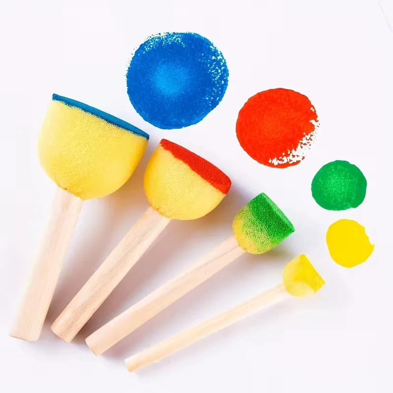 10 pieces of sponge brushes, suitable for graffiti and painting, featuring round mushroom-shaped stamps and sponge rods