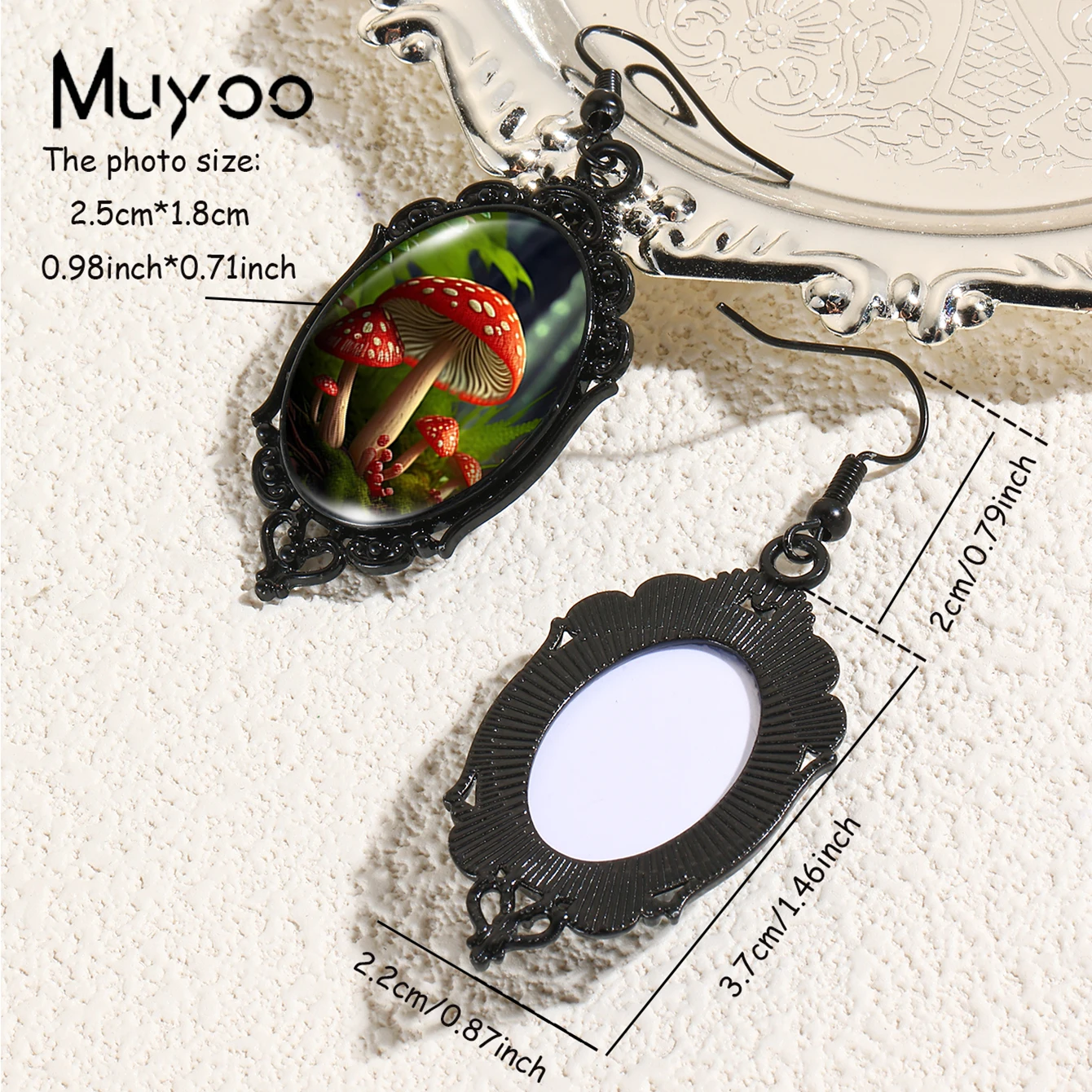 2024 New Arrival Fashion Red Mysterious Mushroom Glass Cabochon Fish Hook Earrings Handmade Black Pumpkin Dangles