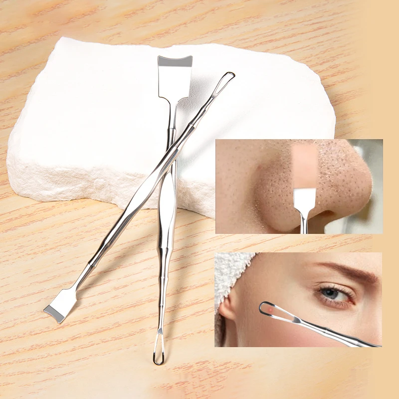 Double Head Stainless Steel Blackhead Pá, Pore Cleanser, Acnes Removal Needle, Professional Face Skin Care, Clean Tool