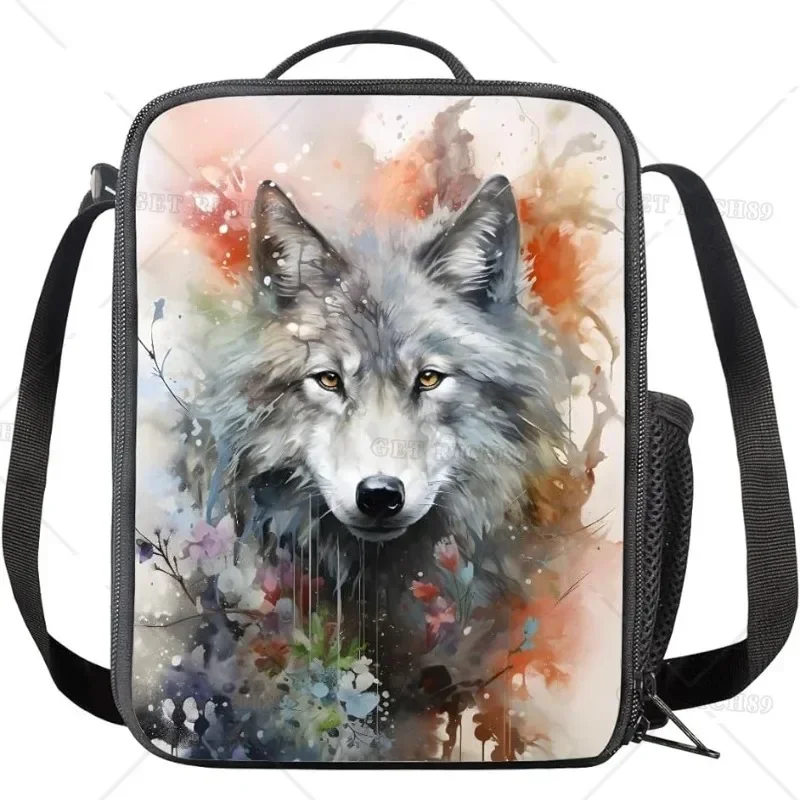 Cool Colorful Wolf Lunch Bag for Women Men Girl Boy Reusable Portable Animals Lunch Box Container for Work School Office