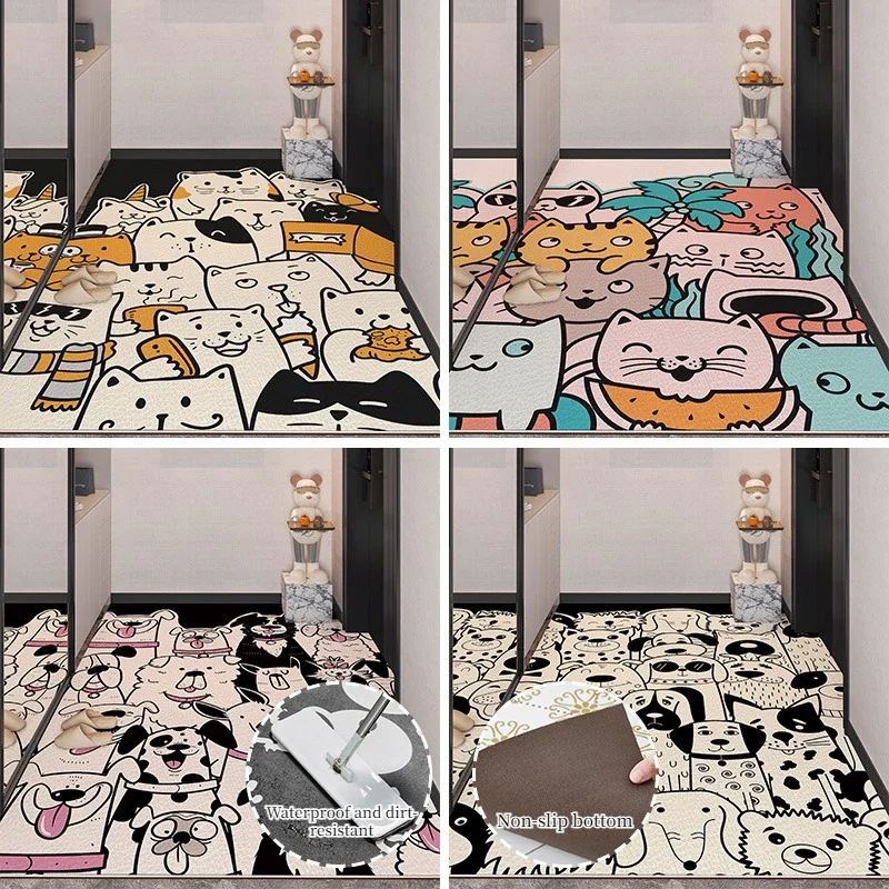 

PVC Leather Entrance Door Mats Cartoon Rug Washable Wipeable Kitchen Carpet Balcony Sink Waterproof Anti-slip Foot Mat Tapis 러그