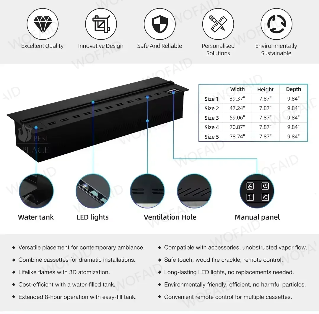 Dampfkamin Fake Flame Innenluftbefeuchter TUYA Fernbedienung Farbwechsel LED 3D TV Wandmontierter Ständer Dekorativer Kamin