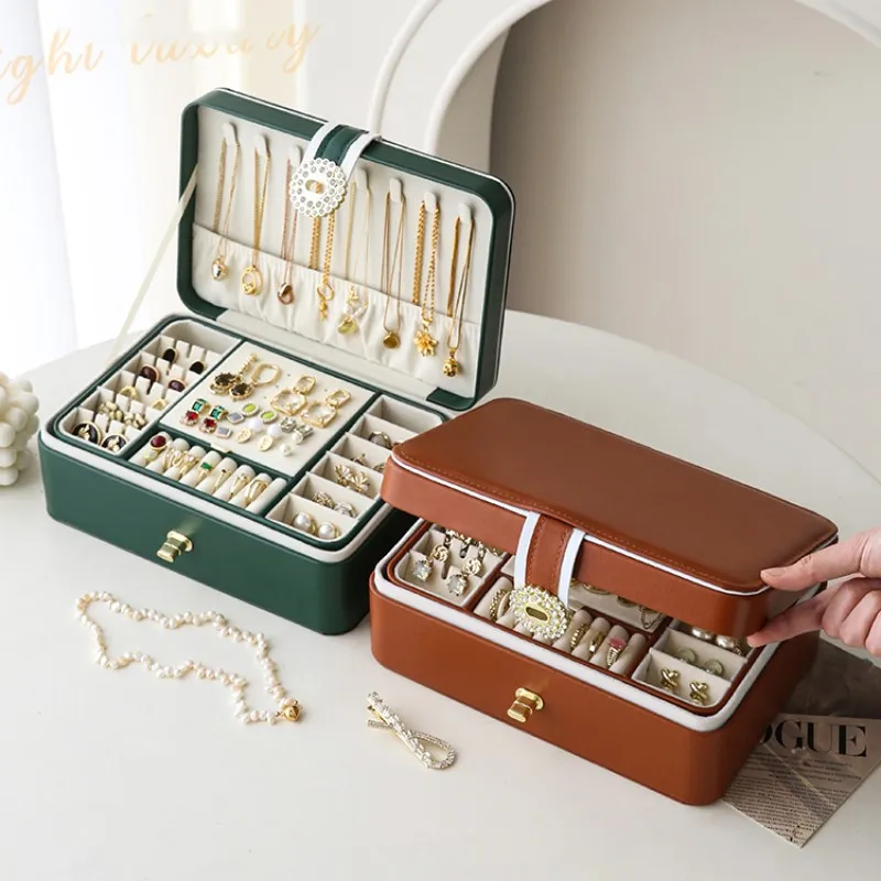 Double Layer Jewelry Box Organizer Large Capacity PU Leather Storage Ring Box  Jewelry Display Drawer Case Watch Storage Boxes