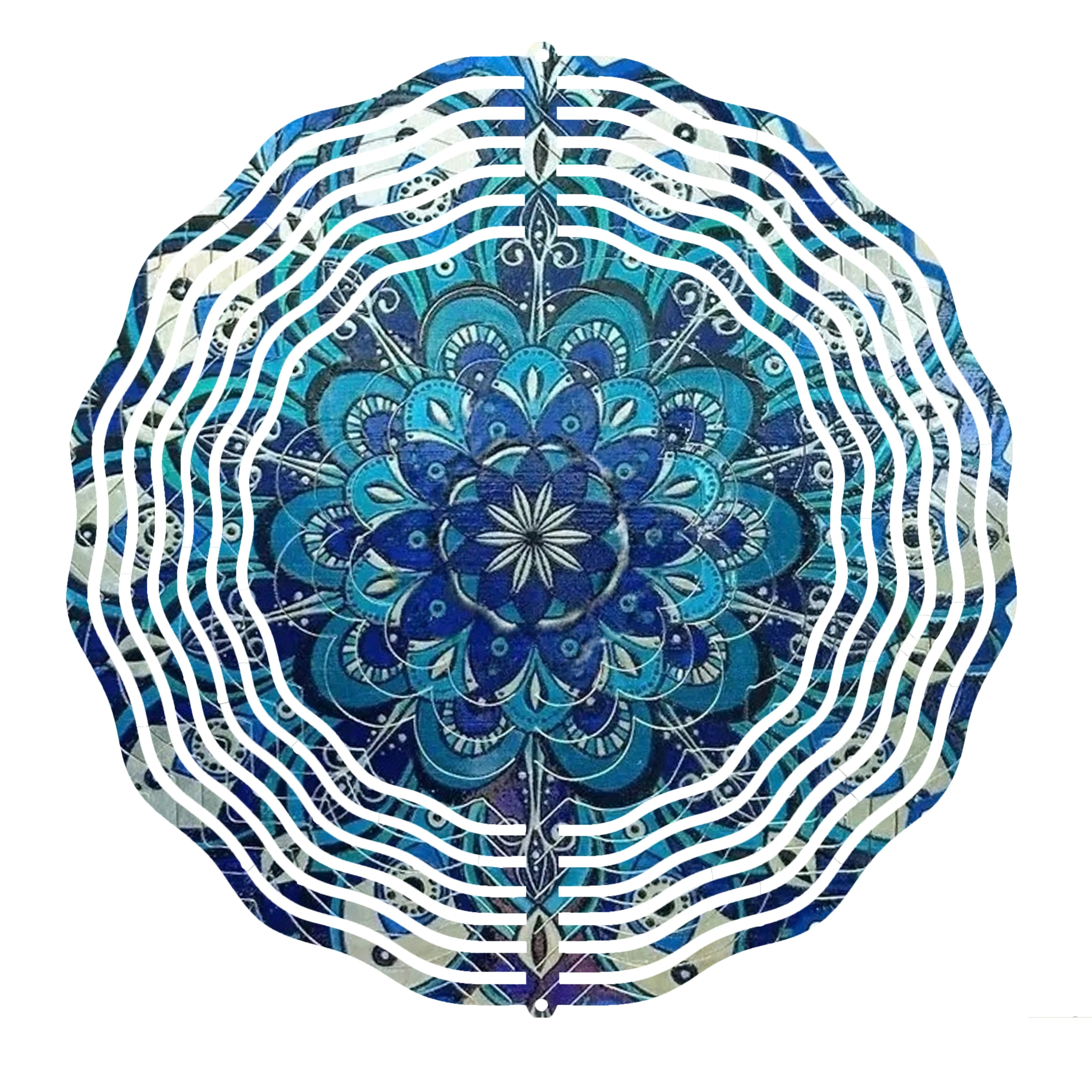 Bohemian Blue Mandala Wind Chime - Layered Petal Metal Hanging Ornament for Garden Patio Home Decor
