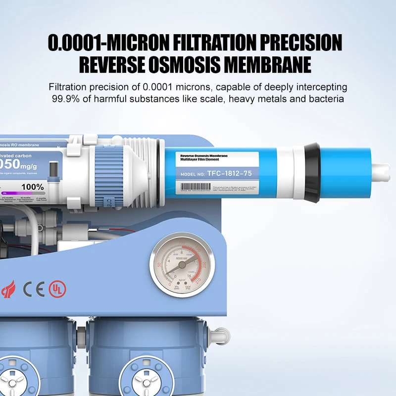 75GPD 6-Stage Tankless Under Sink Water Filter Reverse Osmosis Alkaline PFOA Reduction BPA Free Household Apartment