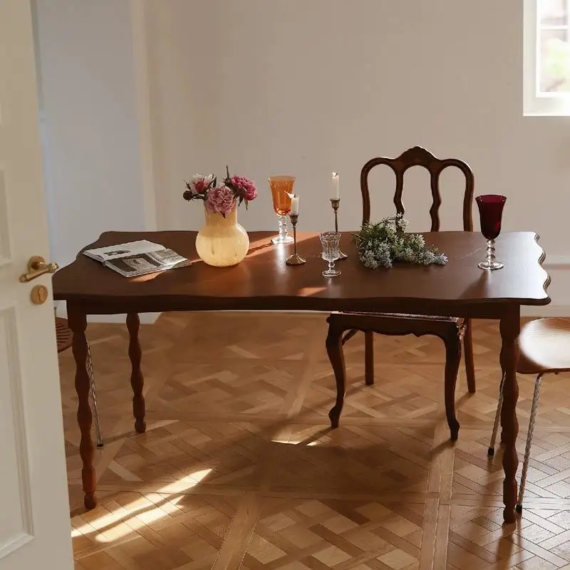 

Customizable solid wood dining table Small household rectangular dining table Medium antique table Cherry wood log desk