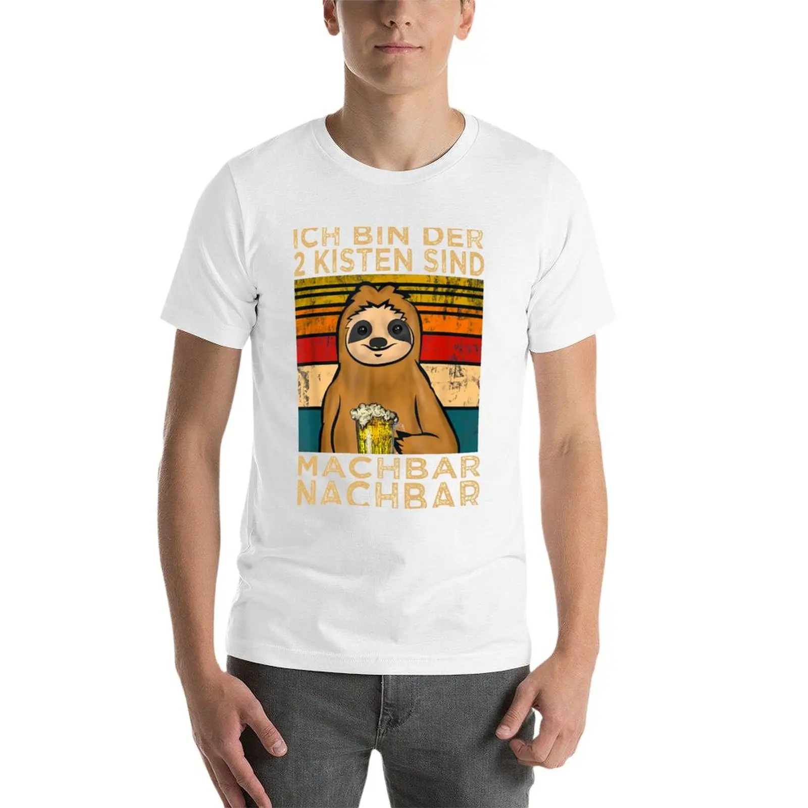 2 Kisten sind machbar Nachbar Nachbarschaft Faultier تي شيرت رجل تي شيرت للرجال تي شيرت الرجال 100% القطن الفاخرة العلامة التجارية تي شيرت