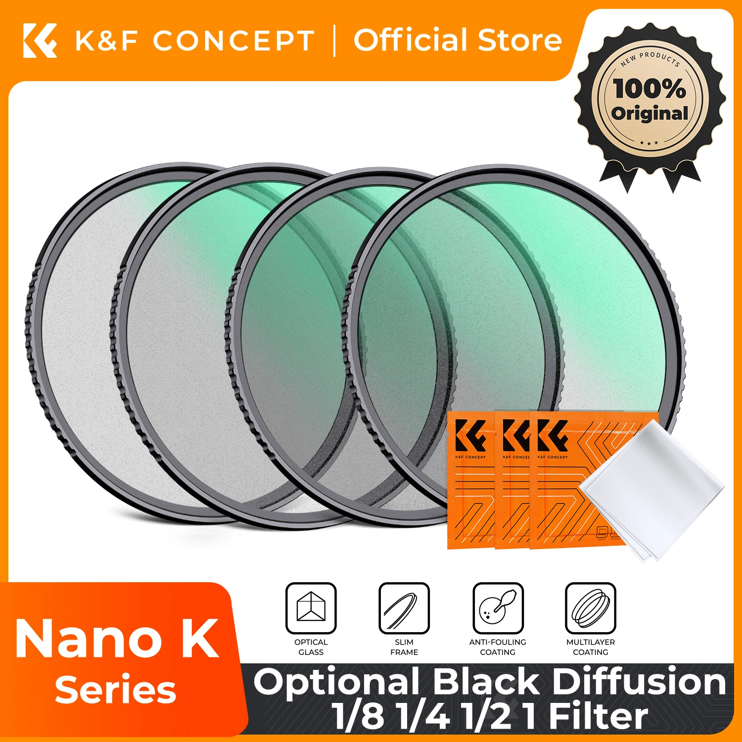 K&F CONCEPT 블랙 디퓨전 미스트 필터 49-82mm 1/8 1/4 1/2 1 시네마틱 촬영 효과 카메라 렌즈용 나노 18중 다층 코팅 필터