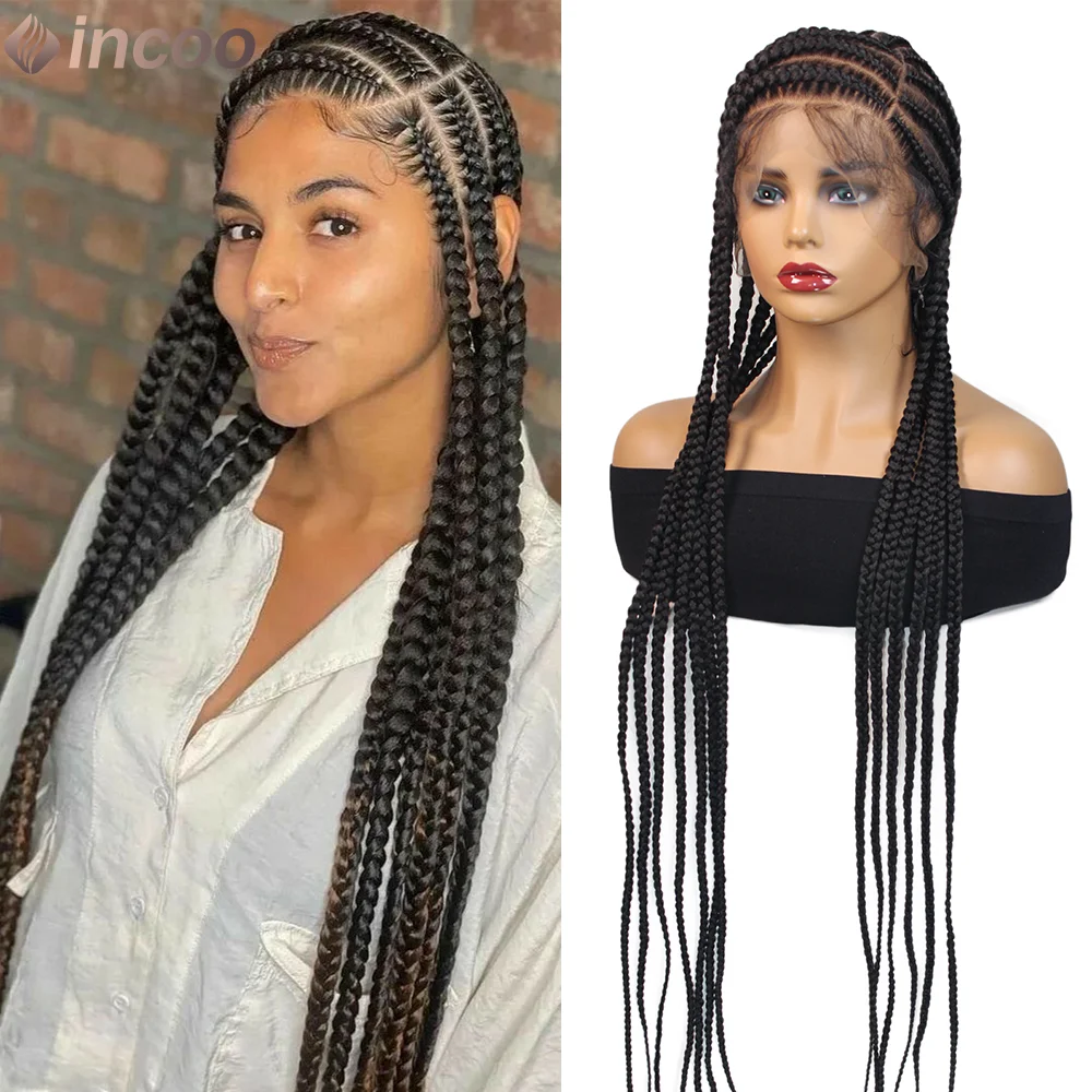 

Jumbo Cornrow Braided Wigs Synthetic Full Lace Front Side Part Braids Wig for Black Women Knotless Box Braiding Hair