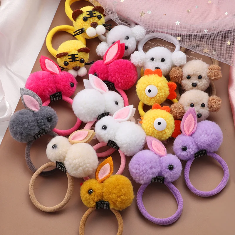 2-piece Set of Cute Rabbit Dog Hair Rings Fur Balls Rabbit Towel Rings Girl Sweet Ropes Princess Accessories Baby Headbands