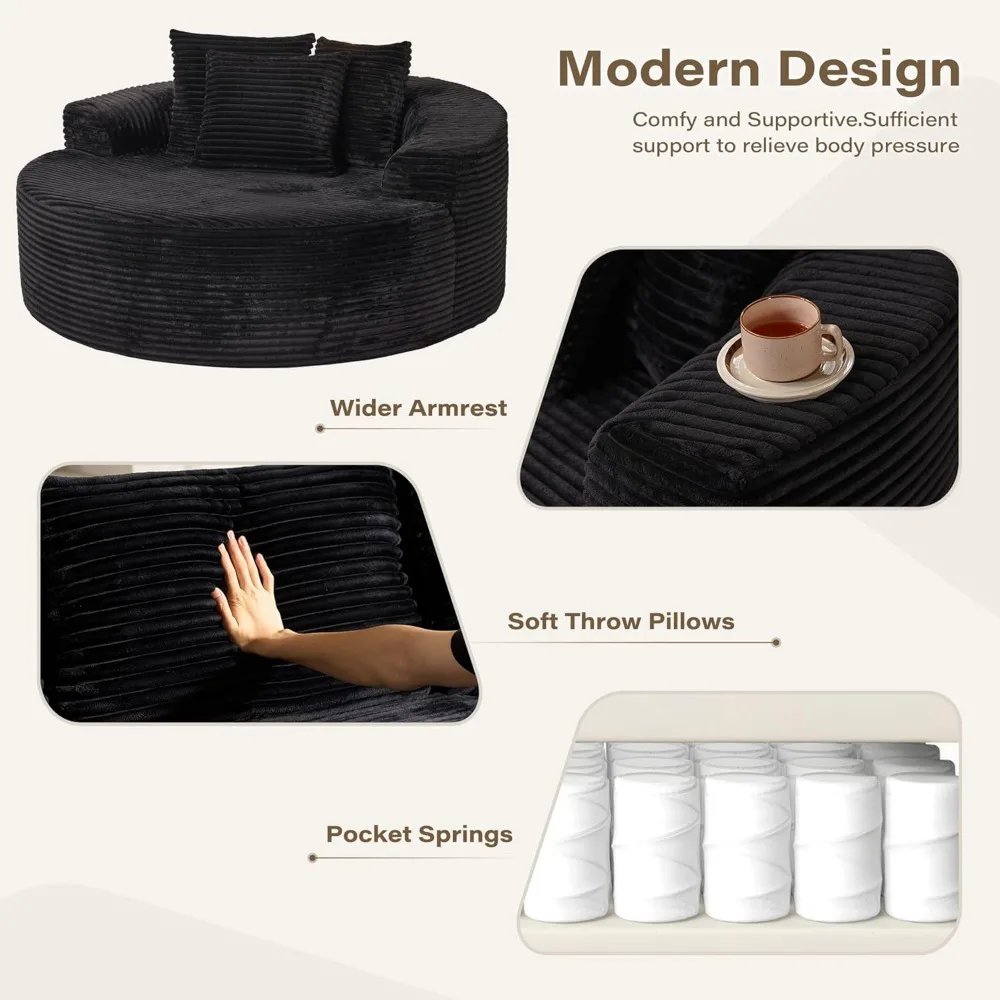 كرسي صالة كبير الحجم مستدير كبير الحجم، سروال قصير منجد بمقعد عميق، لا يتطلب تجميع، مريح للاسترخاء