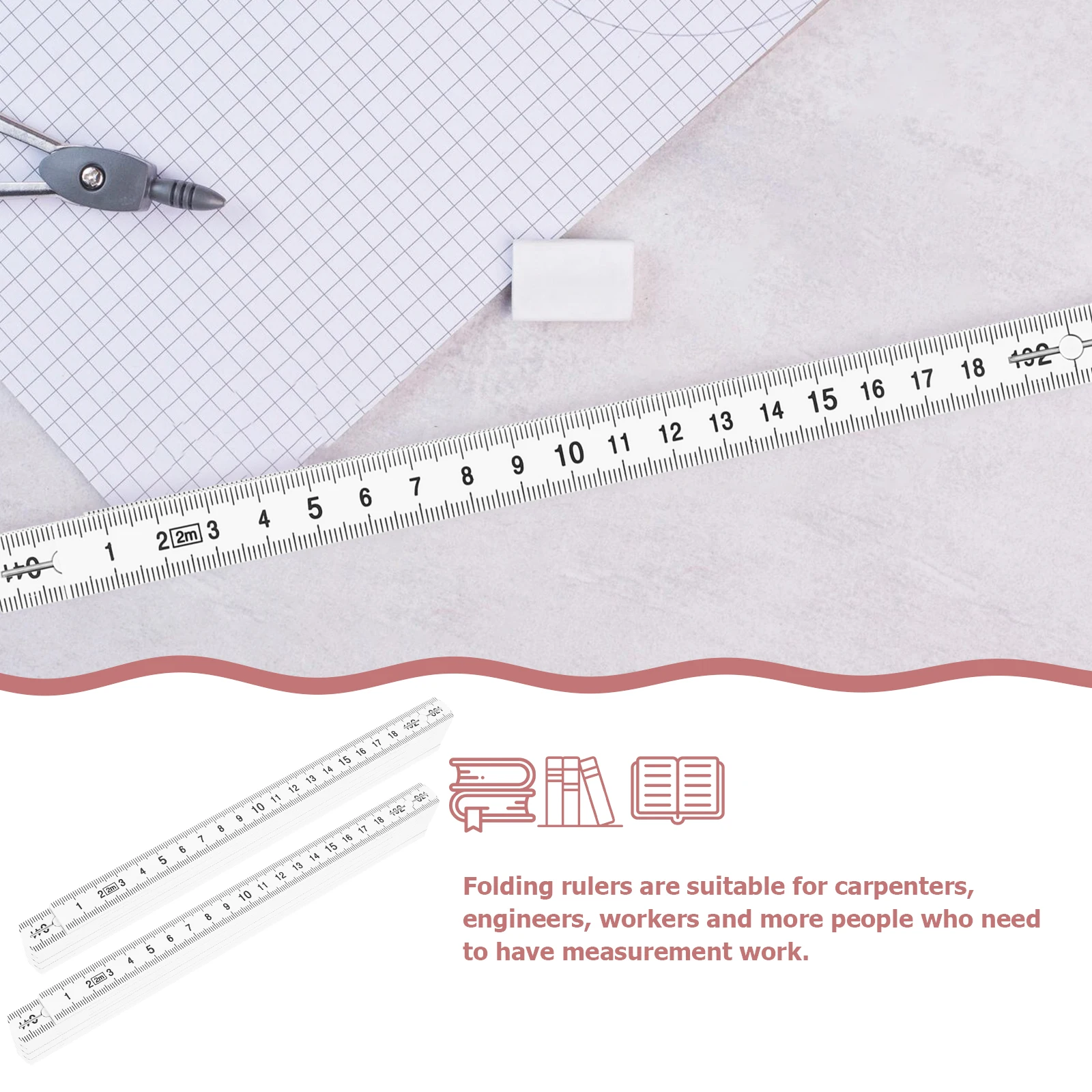 

2pcs Plastic Folding Ruler 2M Measuring Tool for Carpenter Precision Measurement 180 Degree Rotation Easy Store