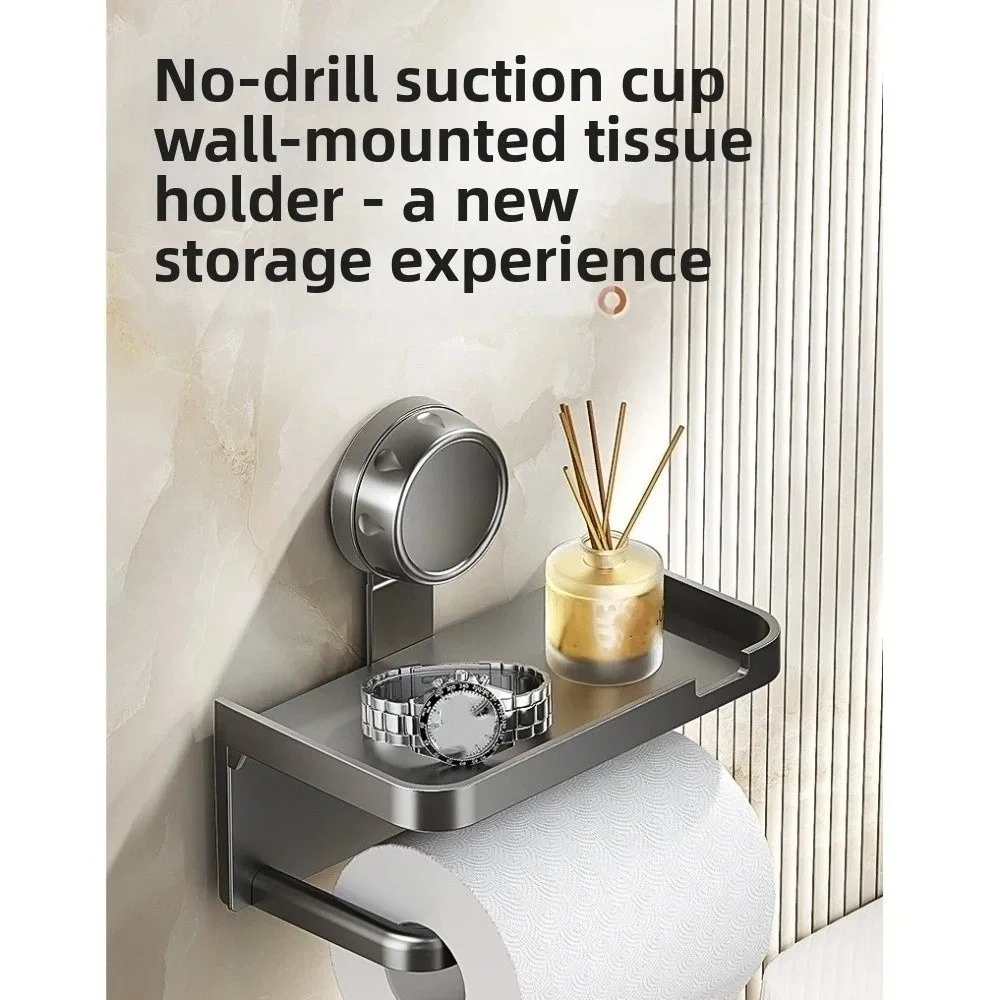 Suction Cup Bathroom Paper Holder High-Quality Multi-Functional Tissue Holder No-Drill Self Adhesive Toilet Paper Rack Home Use view 2