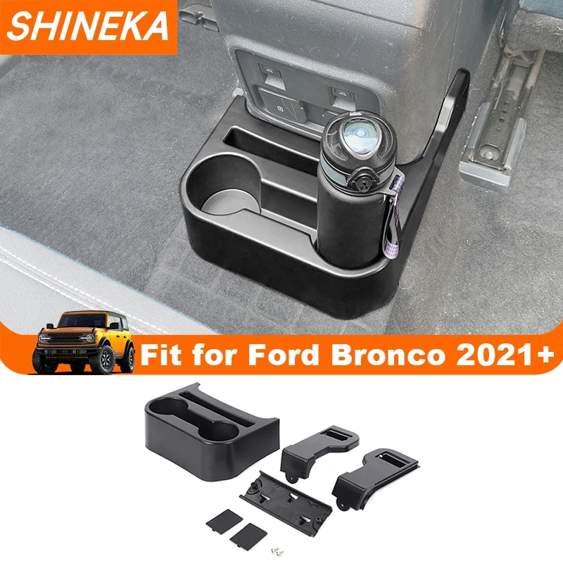 SHINEKA Samochodowy uchwyt na kubek na tylne siedzenie do Forda Bronco 4Door 2021 2022 2023 2024 Akcesoria wewnętrzne ABS Czarny