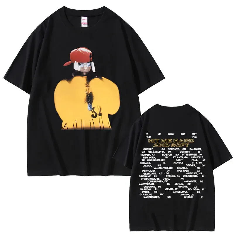 Camiseta de algodón con estampado de la cantante Billie Eilish Hit Me Hard and Soft, ropa de verano para hombres y mujeres, camiseta informal de moda, regalo para fanáticos