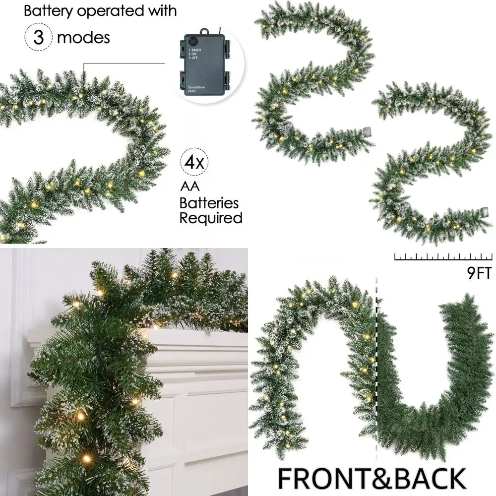 

9-футовая светодиодная рождественская гирлянда на батарейках с 50 лампами, праздничные украшения с предварительной подсветкой