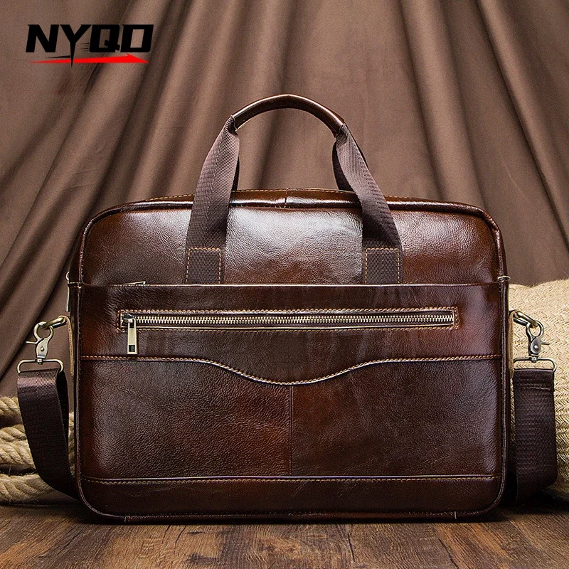 Retro Shoulder Bag Men's Genuine Leather Briefcase Portable Office Handbag Business Laptop Crossbody Bag Purses and Handbags