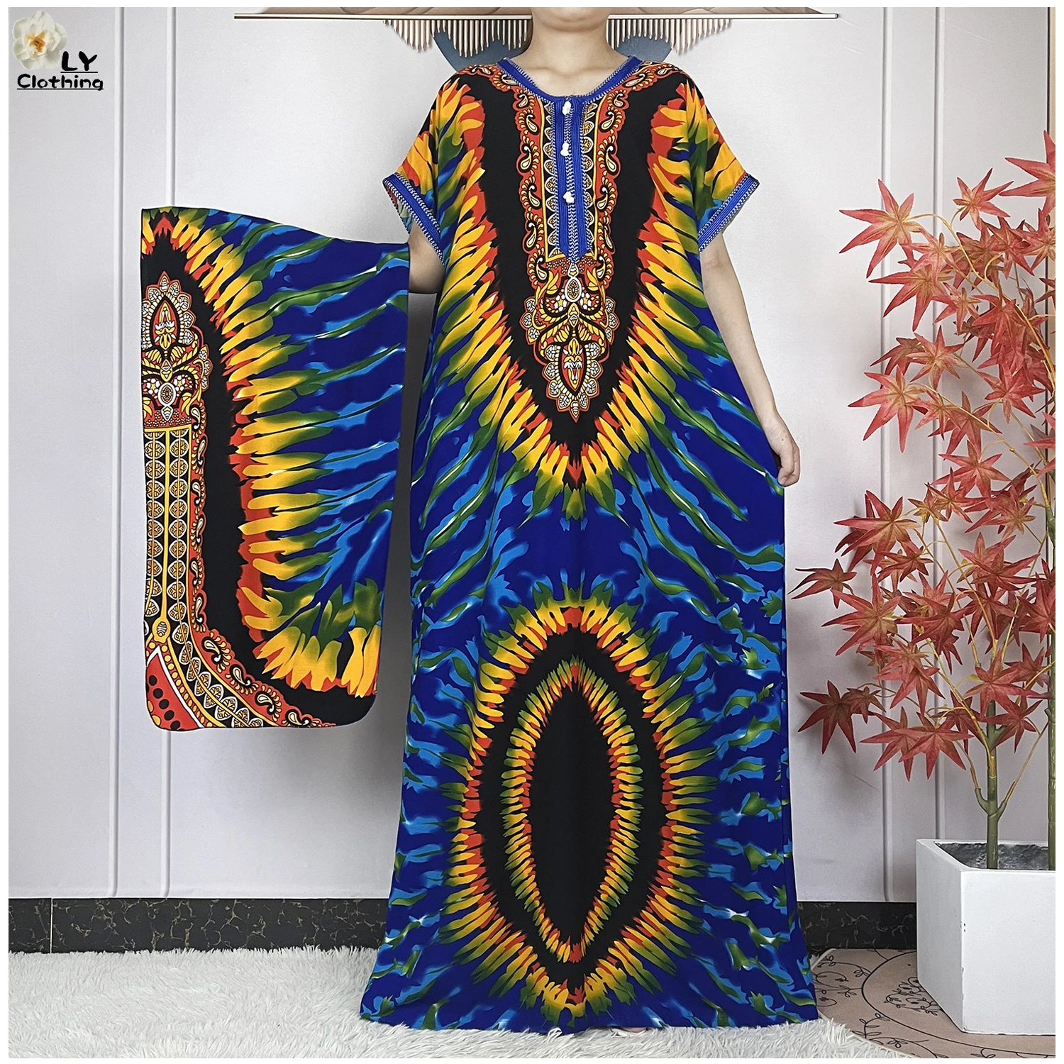 

New Style Muslim Abayas For Women Summer Short Sleeve Dubai Cotton Loose Femme Robe African Traditional Dresses With Headscarf