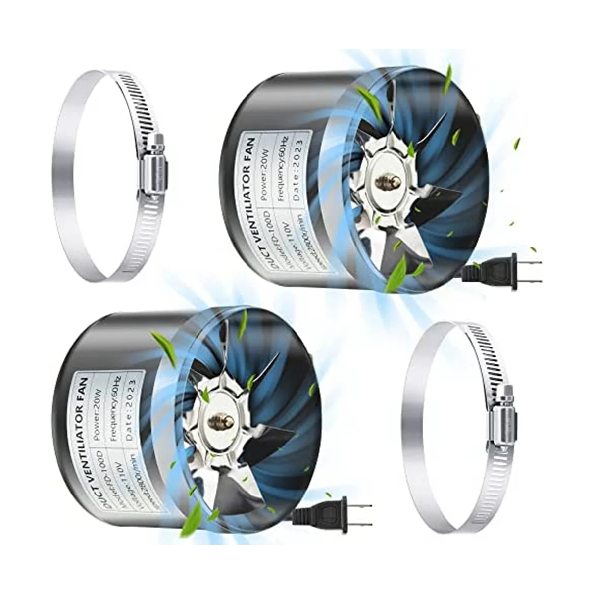 

2 Pack 4 Inch Inline Duct Fans with Duct ,110 CFM Ventilation Exhaust Fans HVAC Vent Blowers for Grow Tent US Plug