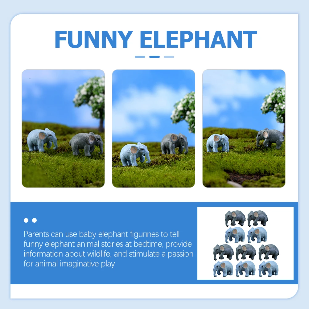 

10Pcs Cartoon Elephant Model Mini Charms Durable Figures for Kids Room Decoration and Wildlife Stories