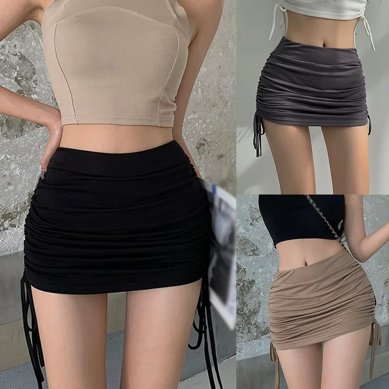 Drawstring Skirt Women\'s High Waist Slim Design Feel Wrapped Hip Skirt Short Skirt