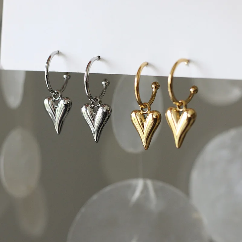 Titanium Heart Detachable Statement Drop Earrings Women 361 L Stainless Steel Jewelry Party Runway T Show Gothic Korean Japan