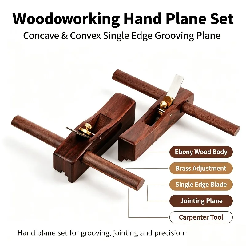 Ebony Wood Tongue Groove Plane Set With High Carbon Steel Blade Compact Handheld Woodworking Grooving Tool for Fast Slotting