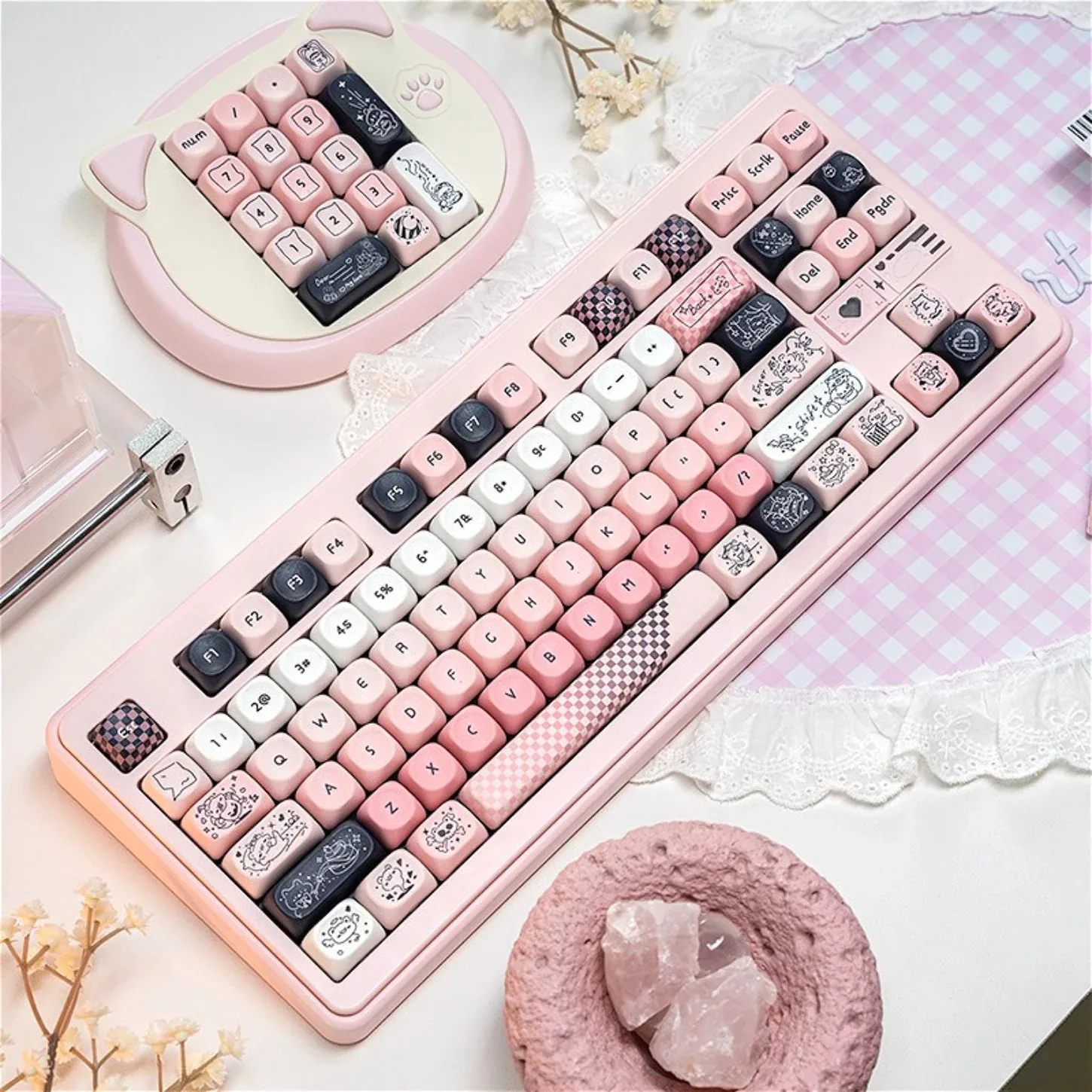 

Комплект ключей MAO на тему плюшевого мишки в розовом стиле PBT 1330, совместимый с механической клавиатурой 60 68 75 87 98 99 104